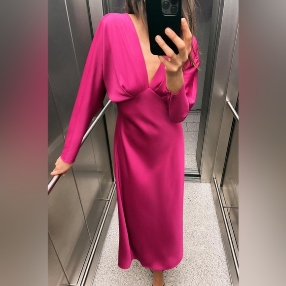 SATIN EFFECT MIDI DRESS - Picture 5 of 7